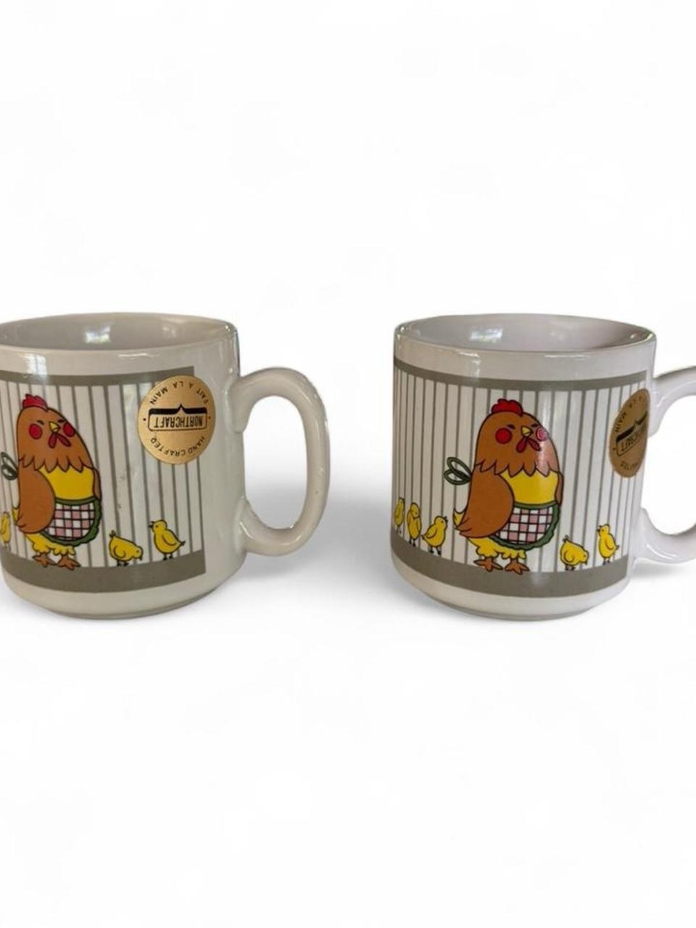 Vintage Chicken & Chicks Ceramic Mug Set -